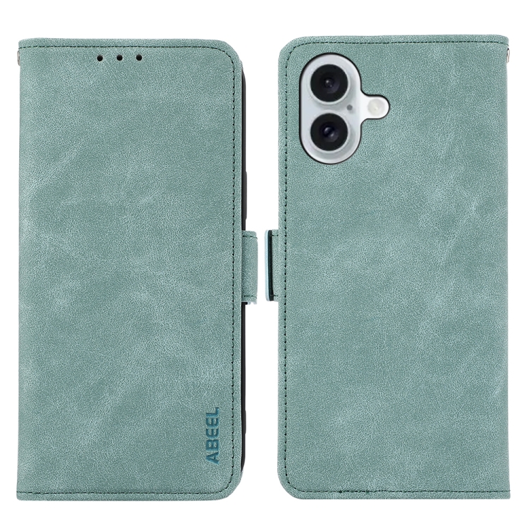 

For iPhone 16 ABEEL Frosted Magnetic RFID Leather Phone Case(Cyan)