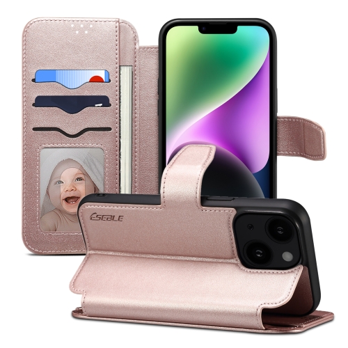 

For iPhone 14 / 13 ESEBLE E1 Nappa Texture MagSafe Holder Leather Phone Case(Rose Gold)