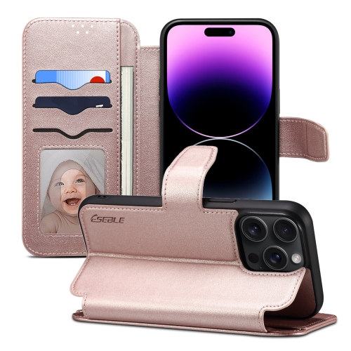 

For iPhone 14 Pro Max ESEBLE E1 Nappa Texture MagSafe Holder Leather Phone Case(Rose Gold)