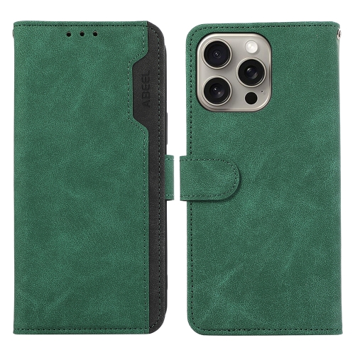 

For iPhone 13 Pro ABEEL Color Block Magnetic RFID Leather Phone Case(Green-Black)