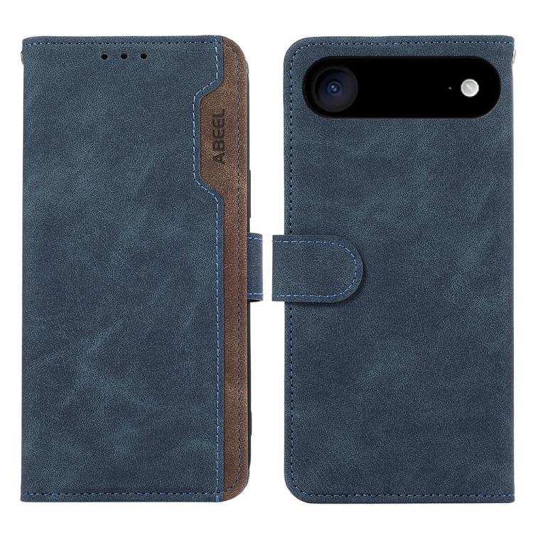 

For iPhone 17 Air ABEEL Color Block Magnetic RFID Leather Phone Case(Blue-Brown)
