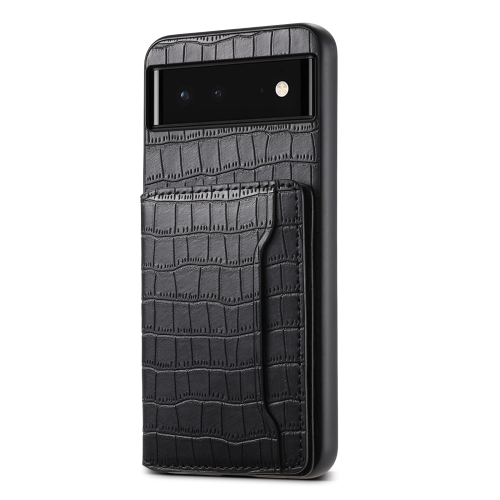 

For Google Pixel 6 Crocodile Texture Card Bag Design Full Coverage Phone Case(Black)