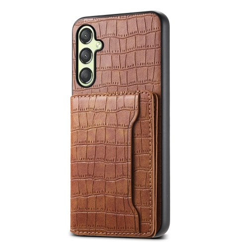 For Samsung Galaxy A25 Crocodile Texture Card Bag Design Full Coverage Phone Case(Brown) warm winter scarf stylish women s winter scarf striped design tassel accents lightweight warm neck wrap for cold weather tassel