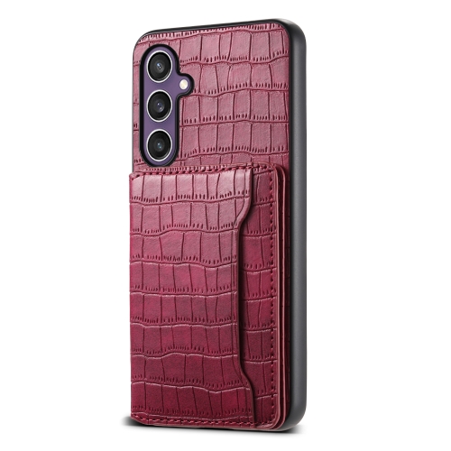 For Samsung Galaxy S24+ 5G Crocodile Texture Card Bag Design Full Coverage Phone Case(Red) yy brushed texture single hole cabinet handle wardrobe drawer handle antique style