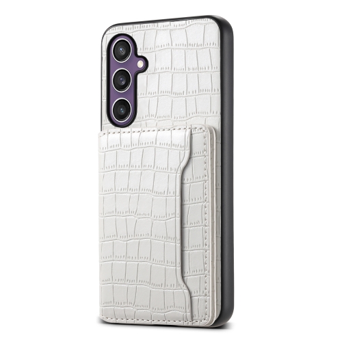 

For Samsung Galaxy S24+ 5G Crocodile Texture Card Bag Design Full Coverage Phone Case(White)