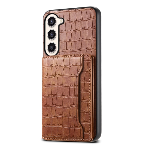 

For Samsung Galaxy S23+ 5G Crocodile Texture Card Bag Design Full Coverage Phone Case(Brown)