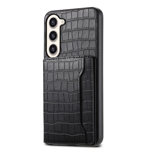 For Samsung Galaxy S23+ 5G Crocodile Texture Card Bag Design Full Coverage Phone Case(Black) yy brushed texture single hole cabinet handle wardrobe drawer handle antique style
