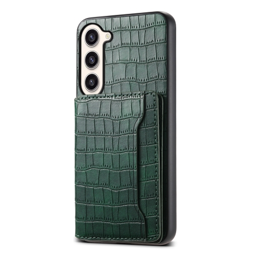 

For Samsung Galaxy S23+ 5G Crocodile Texture Card Bag Design Full Coverage Phone Case(Green)