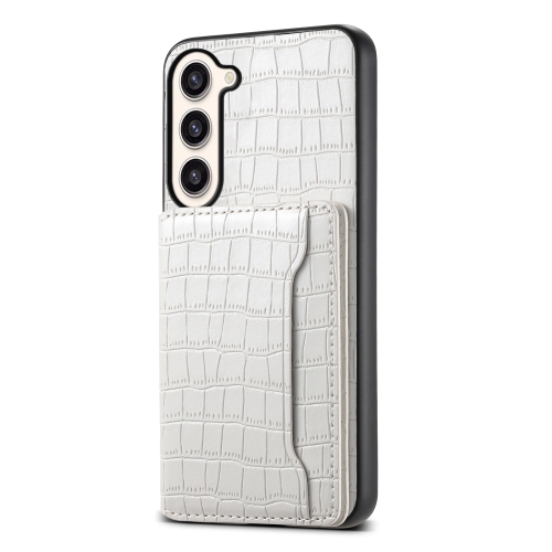 

For Samsung Galaxy S23+ 5G Crocodile Texture Card Bag Design Full Coverage Phone Case(White)