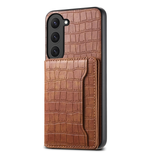 For Samsung Galaxy S23 5G Crocodile Texture Card Bag Design Full Coverage Phone Case(Brown) yy brushed texture single hole cabinet handle wardrobe drawer handle antique style
