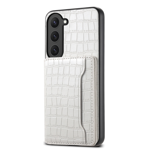 

For Samsung Galaxy S23 5G Crocodile Texture Card Bag Design Full Coverage Phone Case(White)