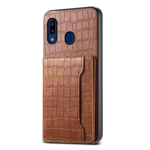

For Samsung Galaxy A20/A30 Crocodile Texture Card Bag Design Full Coverage Phone Case(Brown)