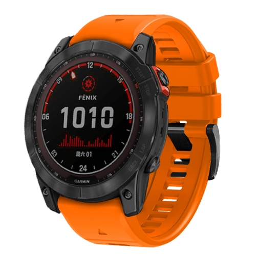 

For Garmin Fenix 7 Pro 22mm Solid Color Steel Buckle Silicone Quick Release Watch Band(Orange)