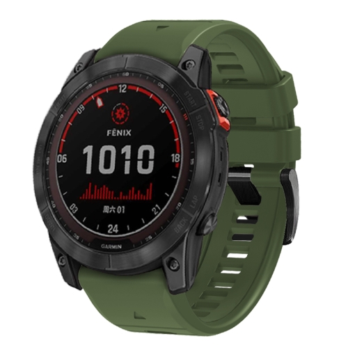 

For Garmin Fenix 7 Pro 22mm Solid Color Steel Buckle Silicone Quick Release Watch Band(Army Green)