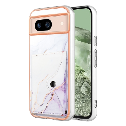 

For Google Pixel 8a Marble Pattern IMD Card Slot Phone Case(White Purple)