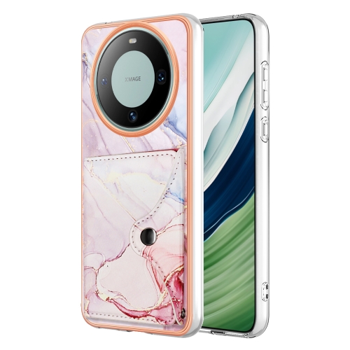 

For Huawei Mate 60 Pro Marble Pattern IMD Card Slot Phone Case(Rose Gold)