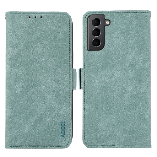 

For Samsung Galaxy S21+ 5G ABEEL Frosted Magnetic RFID Leather Phone Case(Cyan)