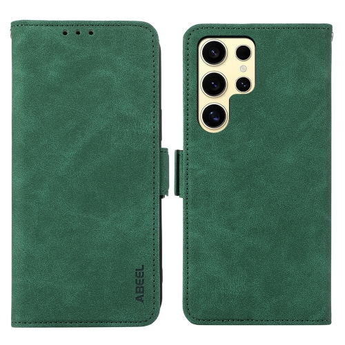 For Samsung Galaxy S21 Ultra 5G ABEEL Frosted Magnetic RFID Leather Phone Case(Green) for samsung galaxy tab s6 lite p610 acrylic 360 degree rotation smart tablet leather case green