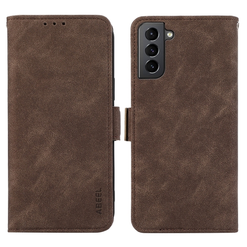 

For Samsung Galaxy S21 5G ABEEL Frosted Magnetic RFID Leather Phone Case(Brown)
