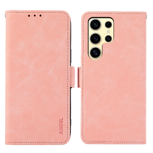 

For Samsung Galaxy S22 Ultra 5G ABEEL Frosted Magnetic RFID Leather Phone Case(Pink)