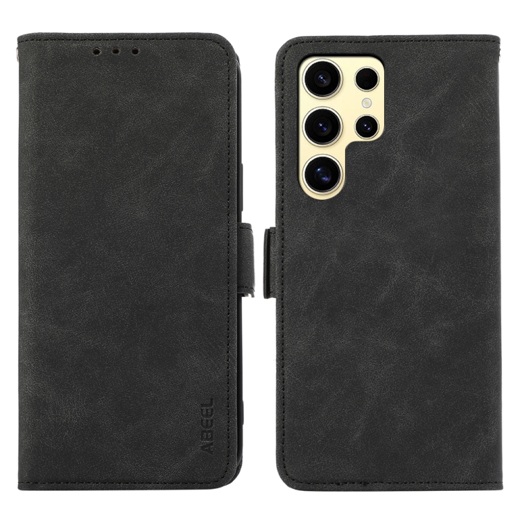 

For Samsung Galaxy S22 Ultra 5G ABEEL Frosted Magnetic RFID Leather Phone Case(Black)