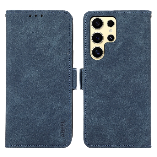 

For Samsung Galaxy S22 Ultra 5G ABEEL Frosted Magnetic RFID Leather Phone Case(Blue)