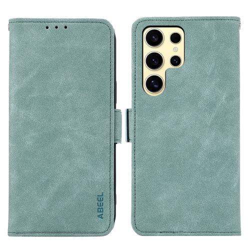 

For Samsung Galaxy S22 Ultra 5G ABEEL Frosted Magnetic RFID Leather Phone Case(Cyan)