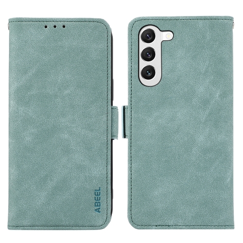 For Samsung Galaxy S22 5G ABEEL Frosted Magnetic RFID Leather Phone Case(Cyan)