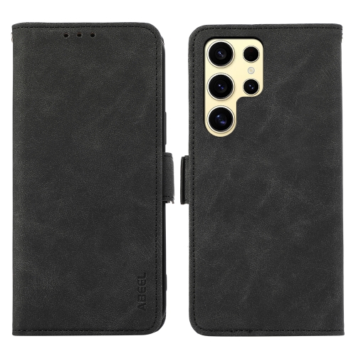 For Samsung Galaxy S23 Ultra 5G ABEEL Frosted Magnetic RFID Leather Phone Case(Black) for samsung galaxy a05 khazneh litchi texture leather rfid phone case black