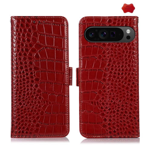 

For Google Pixel 9 Pro Crocodile Top Layer Cowhide Leather Phone Case(Red)