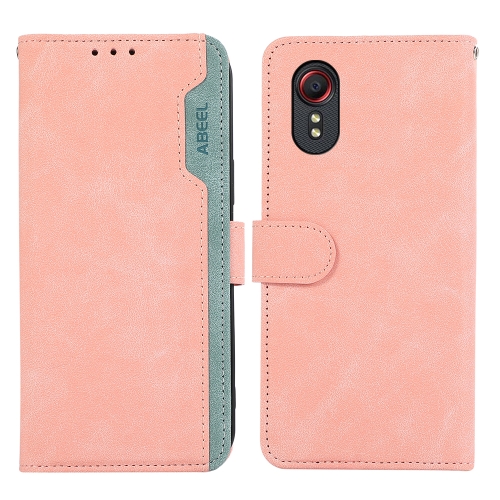 

For Samsung Galaxy Xcover 7 ABEEL Color Block Magnetic RFID Leather Phone Case(Pink-Cyan)