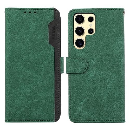 

For Samsung Galaxy S24 Ultra 5G ABEEL Color Block Magnetic RFID Leather Phone Case(Green-Black)
