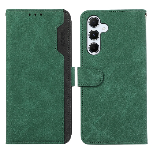 

For Samsung Galaxy S24+ 5G ABEEL Color Block Magnetic RFID Leather Phone Case(Green-Black)