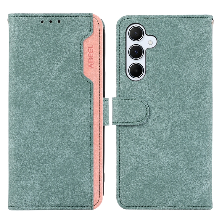 

For Samsung Galaxy S24 5G ABEEL Color Block Magnetic RFID Leather Phone Case(Cyan-Pink)