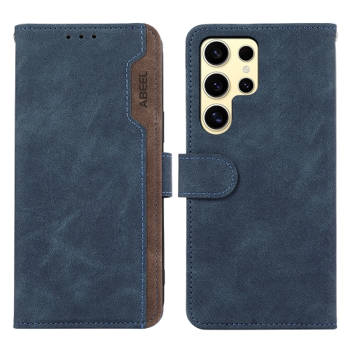 

For Samsung Galaxy S23 Ultra 5G ABEEL Color Block Magnetic RFID Leather Phone Case(Blue-Brown)