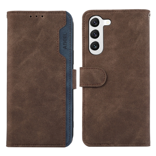 

For Samsung Galaxy S23 5G ABEEL Color Block Magnetic RFID Leather Phone Case(Brown-Blue)