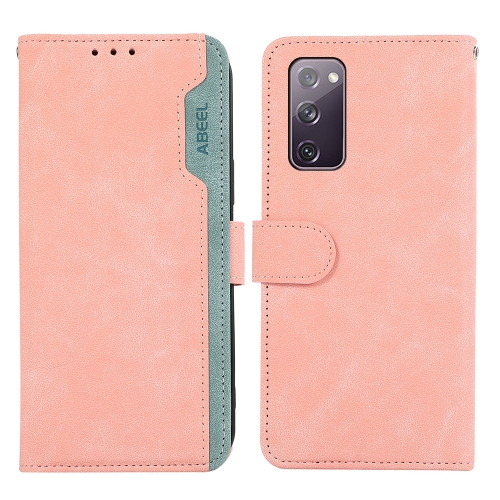 

For Samsung Galaxy S20 FE ABEEL Color Block Magnetic RFID Leather Phone Case(Pink-Cyan)