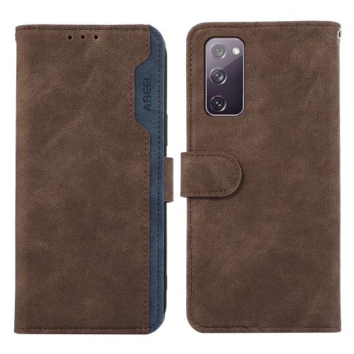 For Samsung Galaxy S20 FE ABEEL Color Block Magnetic RFID Leather Phone Case(Brown-Blue)