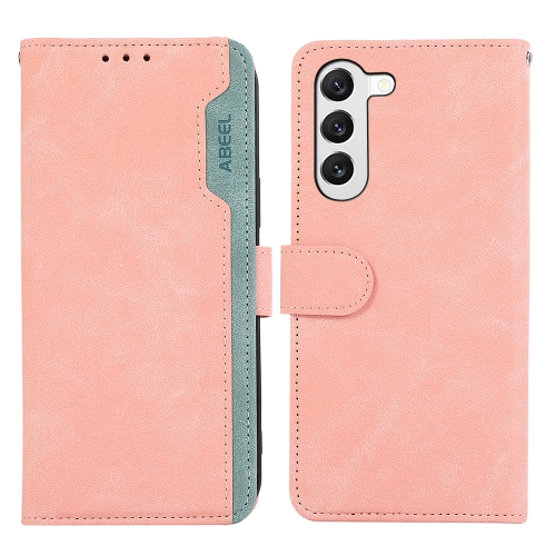 

For Samsung Galaxy S22+ 5G ABEEL Color Block Magnetic RFID Leather Phone Case(Pink-Cyan)