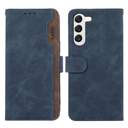 

For Samsung Galaxy S22+ 5G ABEEL Color Block Magnetic RFID Leather Phone Case(Blue-Brown)