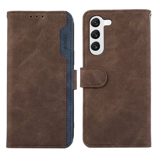 

For Samsung Galaxy S22+ 5G ABEEL Color Block Magnetic RFID Leather Phone Case(Brown-Blue)