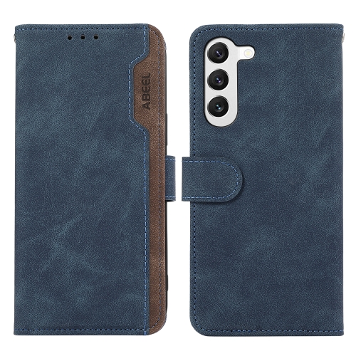 

For Samsung Galaxy S22 5G ABEEL Color Block Magnetic RFID Leather Phone Case(Blue-Brown)