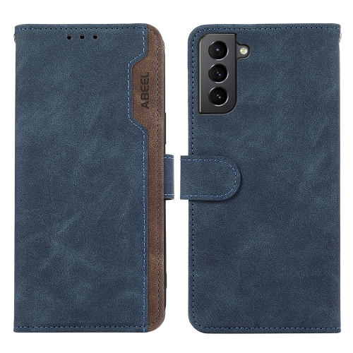 

For Samsung Galaxy S21 5G ABEEL Color Block Magnetic RFID Leather Phone Case(Blue-Brown)