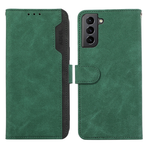 

For Samsung Galaxy S21+ 5G ABEEL Color Block Magnetic RFID Leather Phone Case(Green-Black)