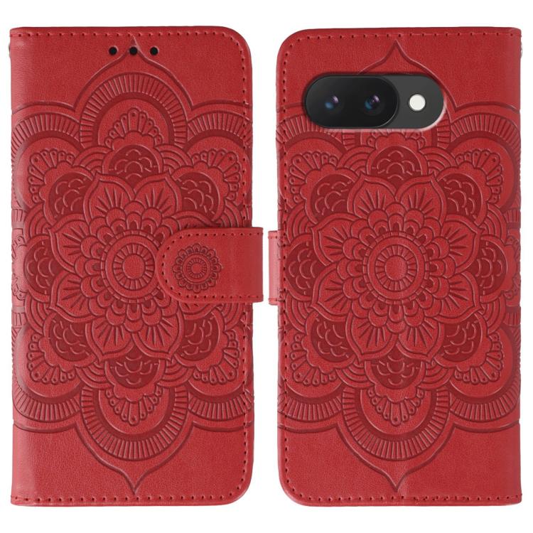 

For Google Pixel 9a Sun Mandala Embossing Pattern Phone Leather Case(Red)