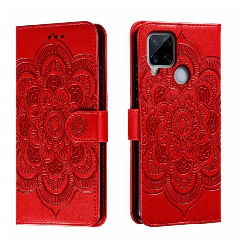 For Realme C53 Sun Mandala Embossing Pattern Phone Leather Case(Red)