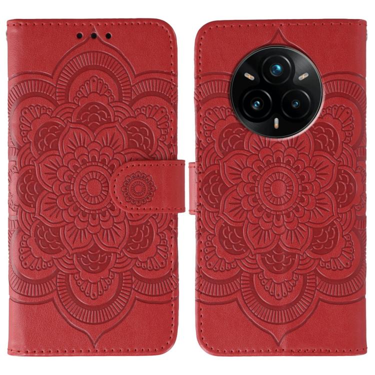 

For Realme 14 Pro+ Sun Mandala Embossing Pattern Phone Leather Case(Red)