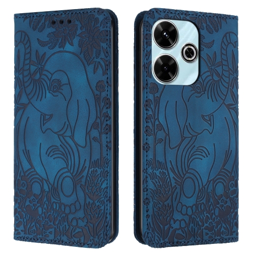 

For Xiaomi Redmi 13 4G Retro Elephant Embossed Leather Phone Case(Blue)