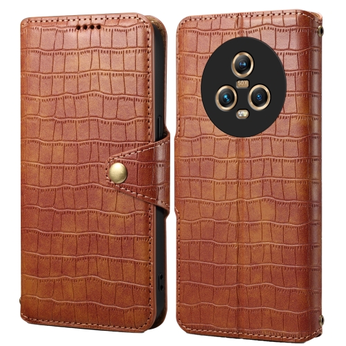 

For Honor Magic5 Denior Crocodile Texture Oil Edge Leather Phone Case(Brown)