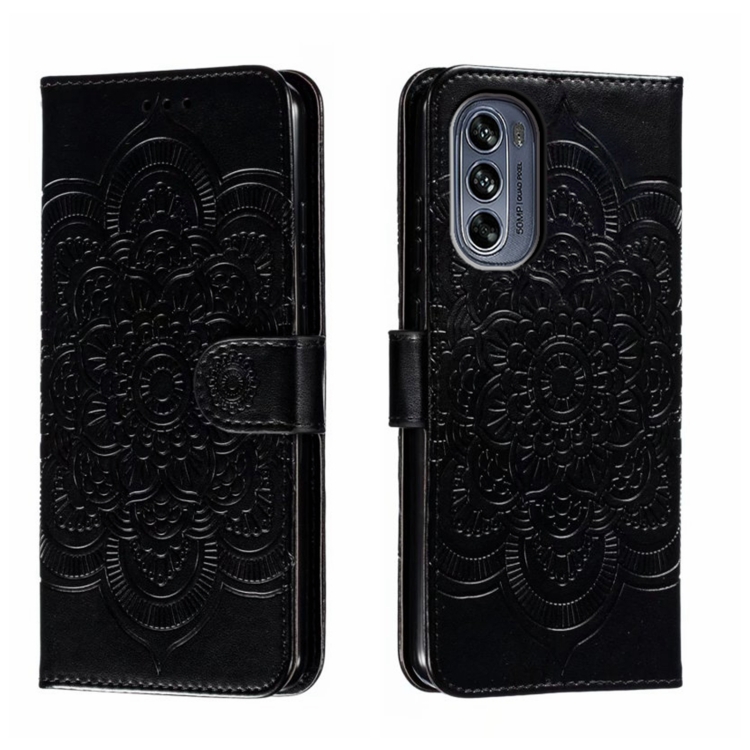 

For Motorola Moto G62 5G Sun Mandala Embossing Pattern Phone Leather Case(Black)